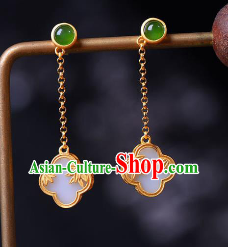 China Traditional Golden Bamboo Leaf Ear Jewelry Accessories National Cheongsam Earrings