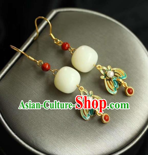 China Traditional Court Jade Ear Jewelry Accessories National Cheongsam Enamel Phoenix Earrings
