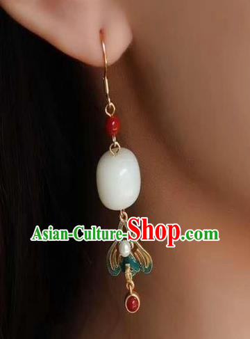China Traditional Court Jade Ear Jewelry Accessories National Cheongsam Enamel Phoenix Earrings