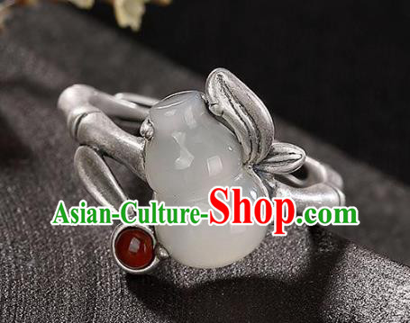 Chinese Handmade Jade Gourd Ring Jewelry Accessories Classical Court Silver Circlet