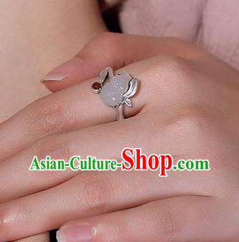 Chinese Handmade Jade Gourd Ring Jewelry Accessories Classical Court Silver Circlet