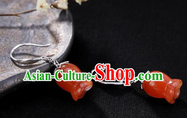 China Traditional Silver Ear Jewelry Accessories National Cheongsam Red Convallaria Earrings