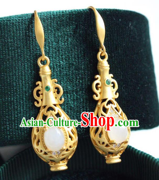 China Traditional Crystal Ear Jewelry Accessories National Cheongsam Golden Vase Earrings