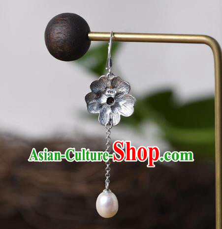 China Traditional Cloisonne Peony Ear Jewelry Accessories National Cheongsam Pearl Tassel Earrings