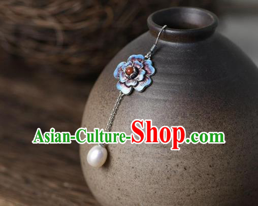 China Traditional Cloisonne Peony Ear Jewelry Accessories National Cheongsam Pearl Tassel Earrings