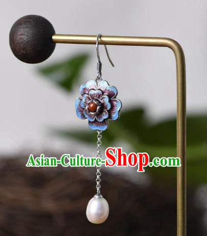 China Traditional Cloisonne Peony Ear Jewelry Accessories National Cheongsam Pearl Tassel Earrings