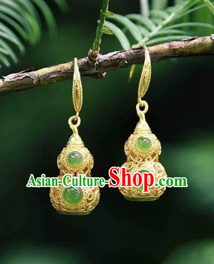 China Traditional Qing Dynasty Ear Jewelry Accessories National Cheongsam Golden Gourd Earrings