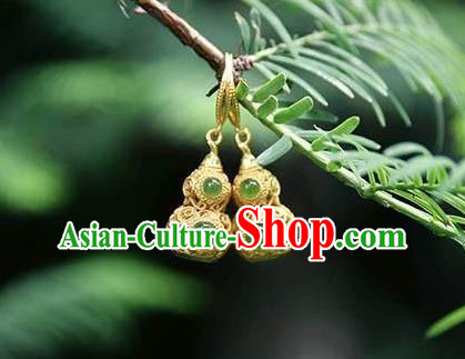 China Traditional Qing Dynasty Ear Jewelry Accessories National Cheongsam Golden Gourd Earrings