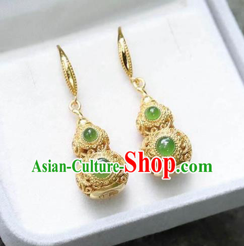 China Traditional Qing Dynasty Ear Jewelry Accessories National Cheongsam Golden Gourd Earrings