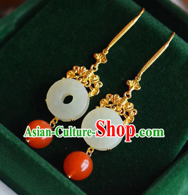 China Traditional Jade Ear Jewelry Accessories National Cheongsam Red Bead Earrings
