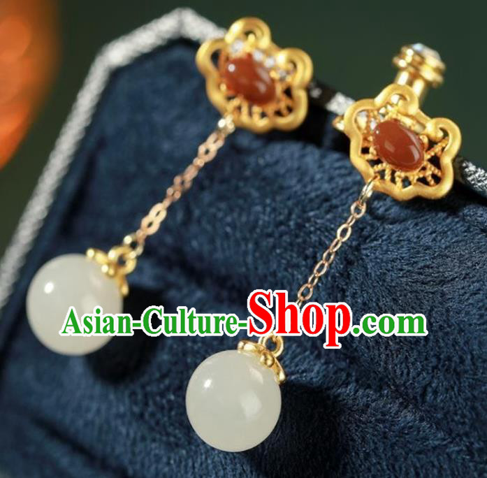 China Traditional Agate Ear Jewelry Accessories National Cheongsam Golden Cloud Earrings