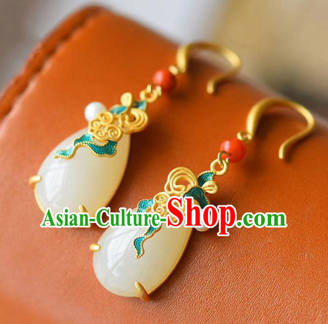 China Traditional Blueing Cloud Ear Jewelry Accessories National Cheongsam White Jade Earrings