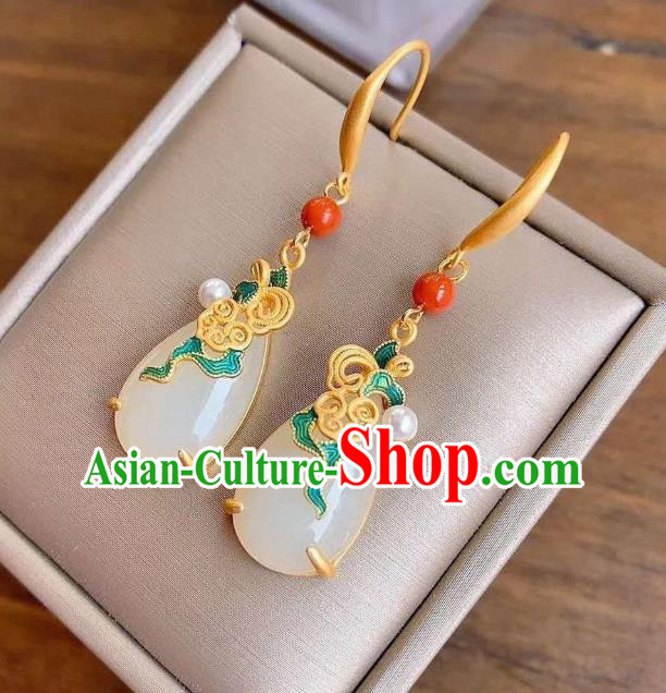 China Traditional Blueing Cloud Ear Jewelry Accessories National Cheongsam White Jade Earrings