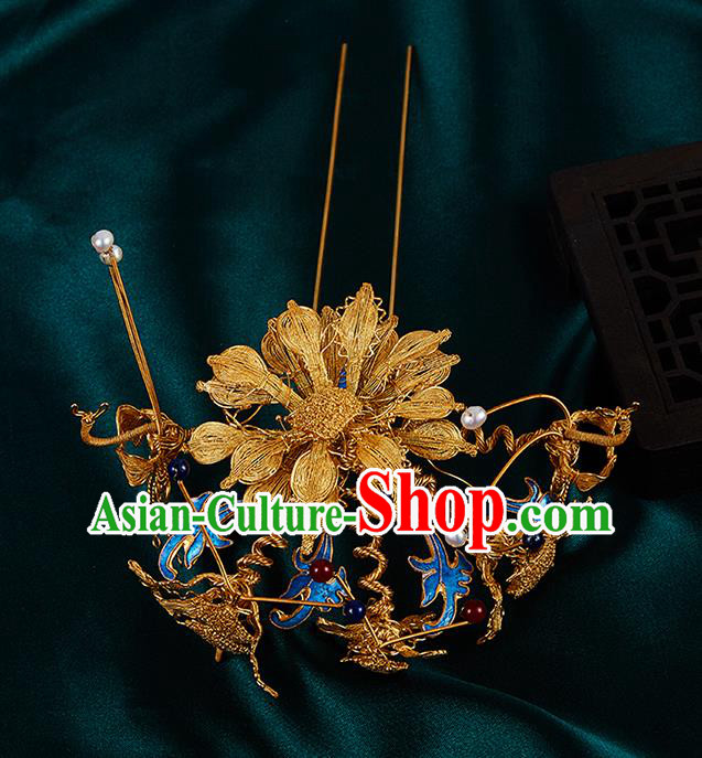 China Jewelry Handmade Filigree Hair Accessories Traditional Qing Dynasty Blueing Hairpin