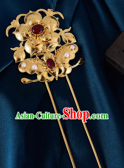 China Handmade Agate Hair Accessories Traditional Qing Dynasty Golden Butterfly Hairpin Jewelry