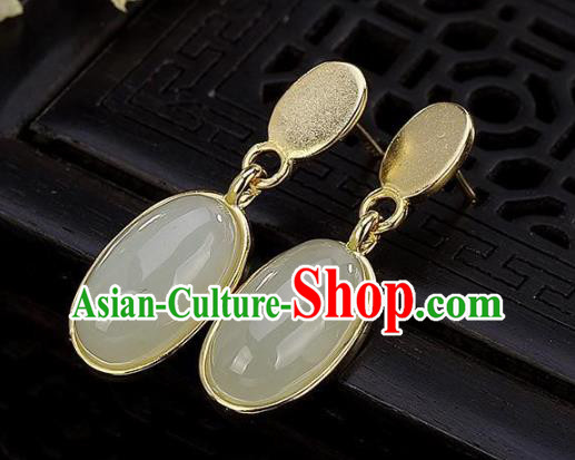 China Traditional Ear Jewelry Accessories National Cheongsam Golden Jade Earrings