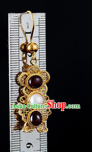 China Traditional Ming Dynasty Agate Ear Jewelry Accessories Ancient Empress Pearls Earrings