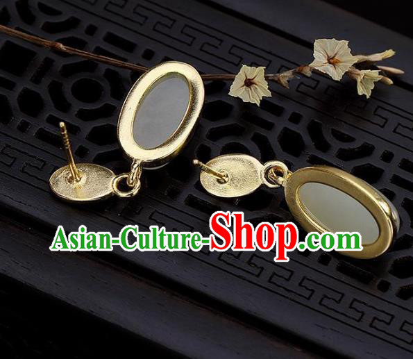 China Traditional Ear Jewelry Accessories National Cheongsam Golden Jade Earrings