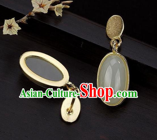 China Traditional Ear Jewelry Accessories National Cheongsam Golden Jade Earrings