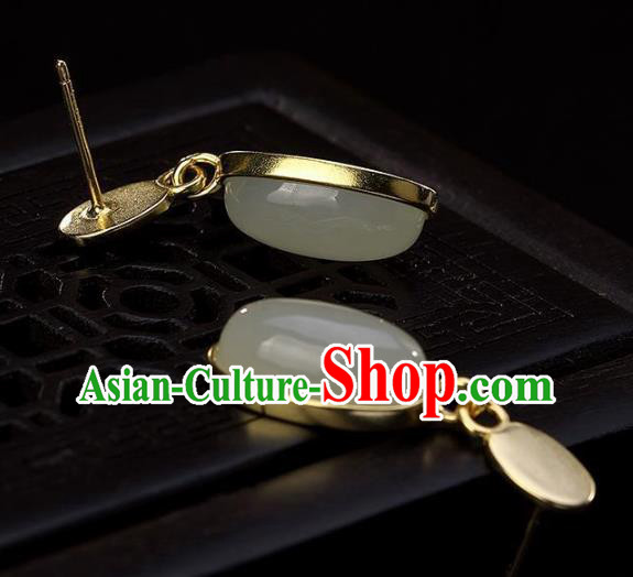 China Traditional Ear Jewelry Accessories National Cheongsam Golden Jade Earrings