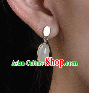 China Traditional Ear Jewelry Accessories National Cheongsam Golden Jade Earrings