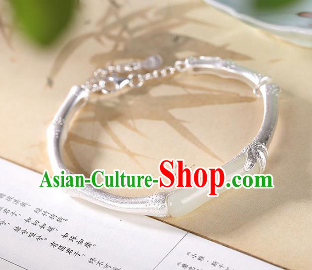 China Handmade Argent Bamboo Bracelet Accessories Traditional White Jade Bangle Jewelry