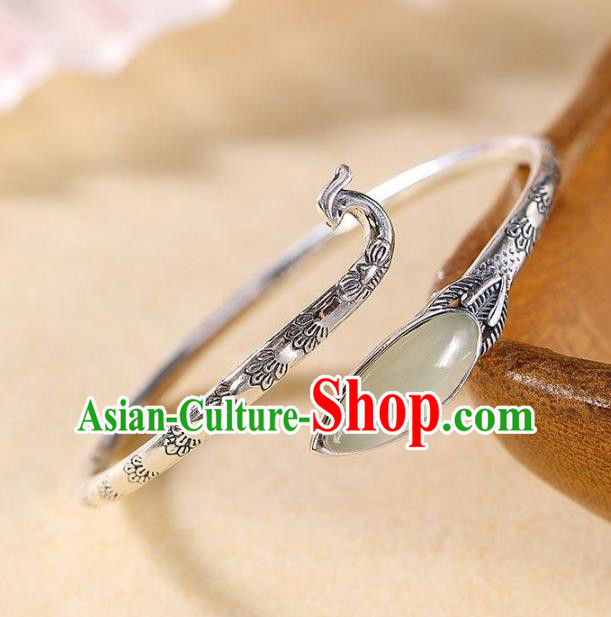 China Handmade Jade Bracelet Accessories Traditional Silver Phoenix Bangle Jewelry