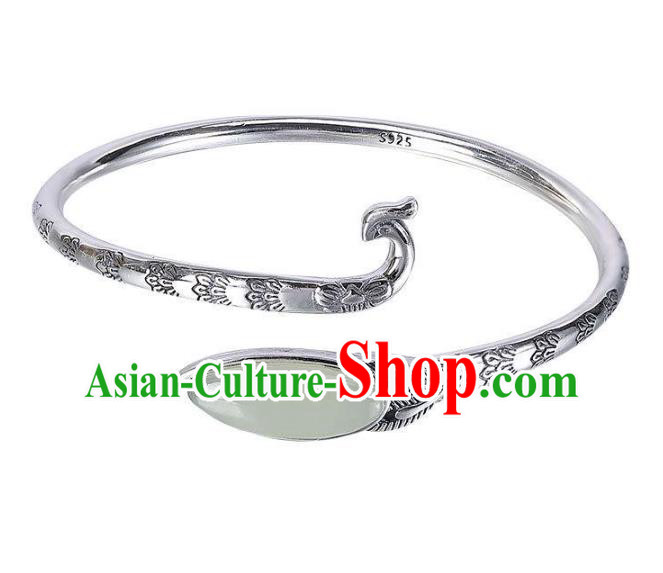 China Handmade Jade Bracelet Accessories Traditional Silver Phoenix Bangle Jewelry