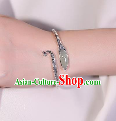 China Handmade Jade Bracelet Accessories Traditional Silver Phoenix Bangle Jewelry