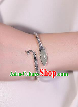 China Handmade Jade Bracelet Accessories Traditional Silver Phoenix Bangle Jewelry