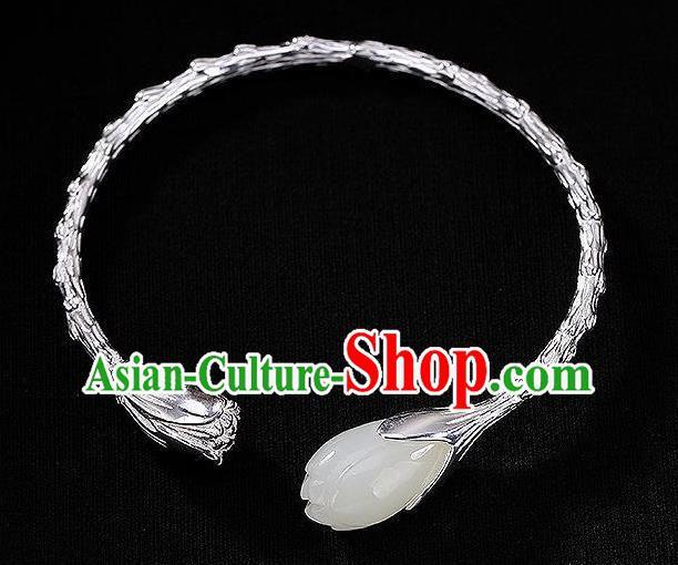 China Handmade Bracelet Accessories Traditional Jade Mangnolia Bangle Jewelry
