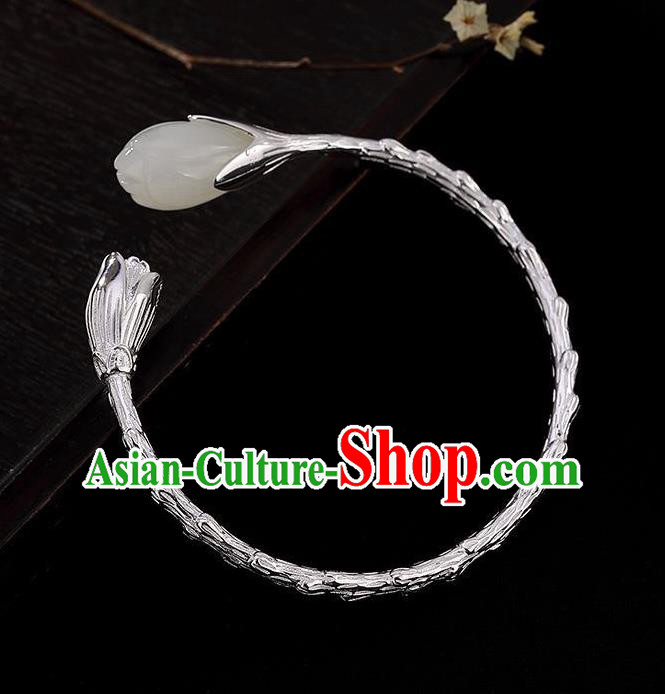 China Handmade Bracelet Accessories Traditional Jade Mangnolia Bangle Jewelry