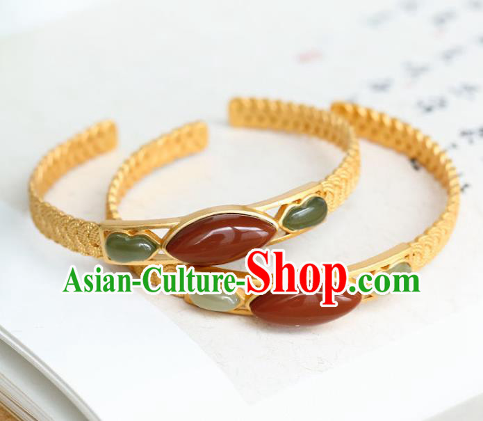 China Handmade Golden Bracelet Accessories Traditional Jade Gourd Bangle Jewelry