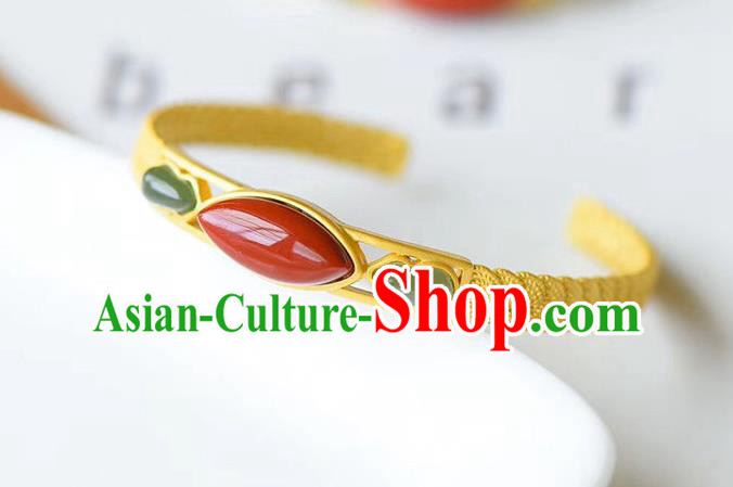 China Handmade Golden Bracelet Accessories Traditional Jade Gourd Bangle Jewelry