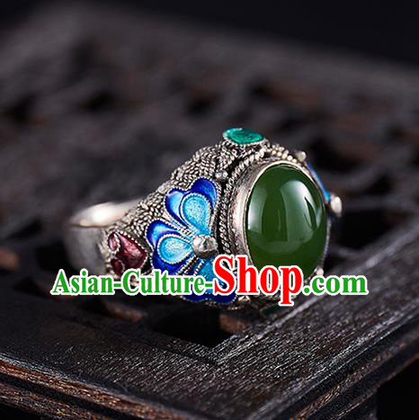 Chinese National Wedding Silver Ring Handmade Jewelry Accessories Classical Qing Dynasty Blueing Circlet