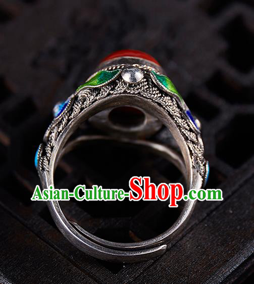 Chinese National Wedding Silver Ring Handmade Jewelry Accessories Classical Qing Dynasty Blueing Circlet