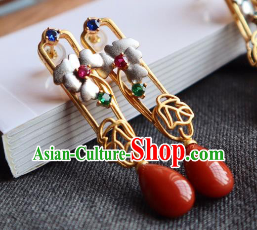 China Traditional Mangnolia Ear Jewelry Accessories Classical Cheongsam Golden Earrings