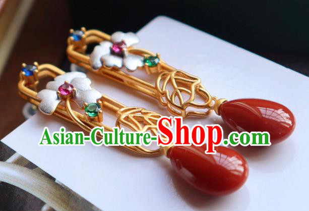 China Traditional Mangnolia Ear Jewelry Accessories Classical Cheongsam Golden Earrings