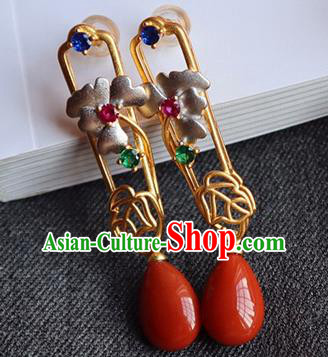 China Traditional Mangnolia Ear Jewelry Accessories Classical Cheongsam Golden Earrings