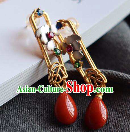 China Traditional Mangnolia Ear Jewelry Accessories Classical Cheongsam Golden Earrings