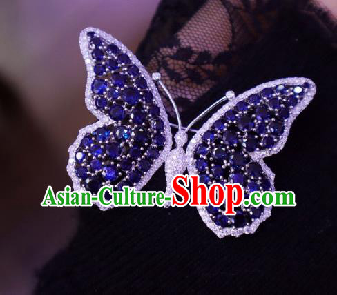 China Handmade Purple Crystal Butterfly Brooch Accessories Traditional Cheongsam Zircon Jewelry
