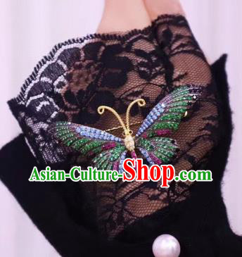 China Handmade Green Crystal Butterfly Brooch Accessories Traditional Cheongsam Breastpin Jewelry