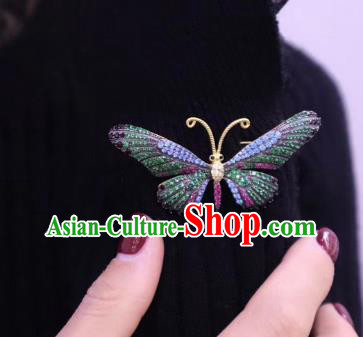 China Handmade Green Crystal Butterfly Brooch Accessories Traditional Cheongsam Breastpin Jewelry