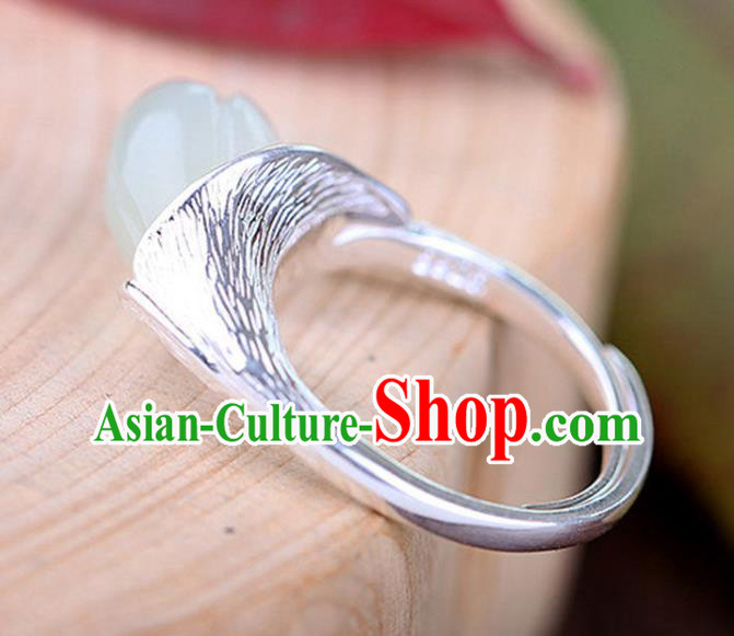 Chinese Handmade Jade Mangnolia Ring Jewelry Accessories Classical National Silver Circlet