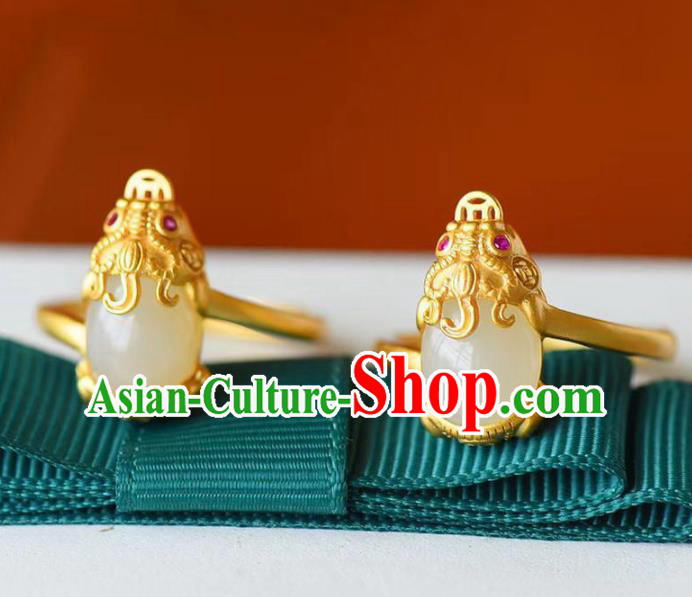 Chinese Handmade Jade Ring Jewelry Accessories Classical National Golden Pi Xiu Circlet