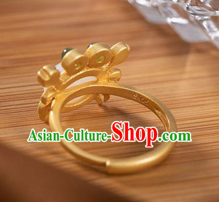 Chinese Classical National White Jade Circlet Handmade Jewelry Accessories Golden Crab Ring