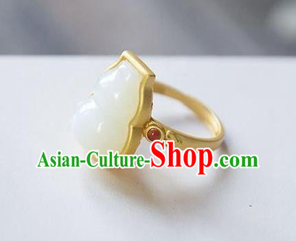 Chinese Classical National Golden Circlet Handmade Jewelry Accessories Jade Gourd Ring