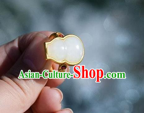 Chinese Classical National Golden Circlet Handmade Jewelry Accessories Jade Gourd Ring