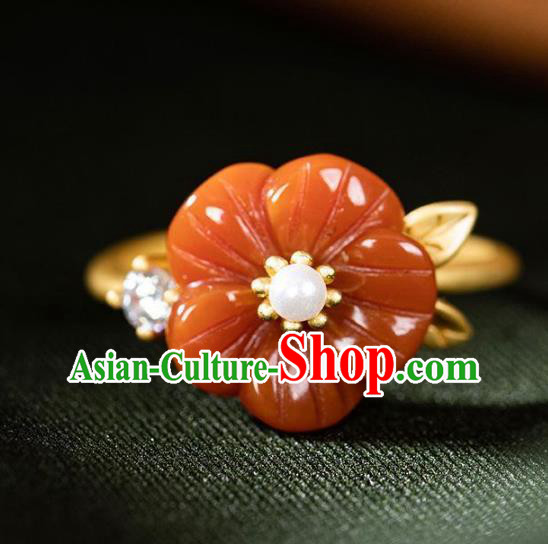 Chinese Classical Golden Pearl Circlet Handmade Jewelry Accessories National Agate Plum Ring