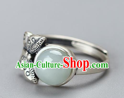 Chinese National Ring Handmade Jewelry Accessories Classical Silver Carving Butterfly Circlet